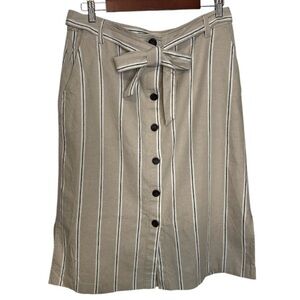 Banana Republic Midi Skirt Sz 12 Casual Any Day Striped Button Up Belted Pockets